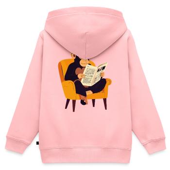 Affe liest Zeitung im Sessel lustiges Affen Motiv - Kinder Premium Organic Zip Hoodie - Rosa - Hinten - AI Model Kid Female (0cm)