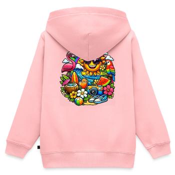Conception d’été tropical baignée de soleil - Sweat Premium à capuche zippé enfant bio - rose - Dos - AI Model Kid Female (0cm)