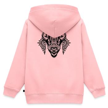 Glyphe ornemental du bison - Sweat Premium à capuche zippé enfant bio - rose - Dos - AI Model Kid Female (0cm)