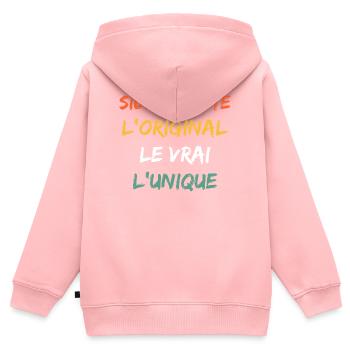 Humour alcool: l’ami qui n’est jamais venu - Sweat Premium à capuche zippé enfant bio - rose - Dos - AI Model Kid Female (0cm)