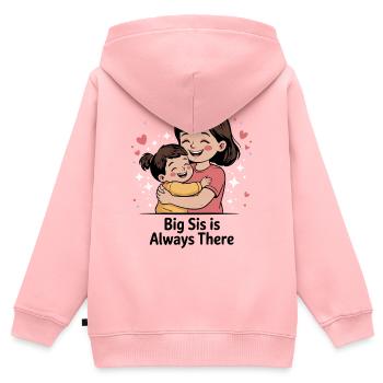 Tendre étreinte de grande sœur - Sweat Premium à capuche zippé enfant bio - rose - Dos - AI Model Kid Female (0cm)