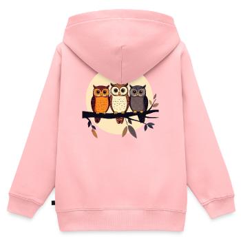 Drei Eulen auf Ast im Mondlicht Eule Motiv - Kinder Premium Organic Zip Hoodie - Rosa - Hinten - AI Model Kid Female (0cm)