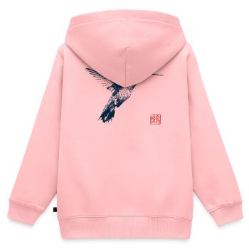 Colibri avec tampon kanji - Sweat Premium à capuche zippé enfant bio - rose - Dos - AI Model Kid Female (0cm)