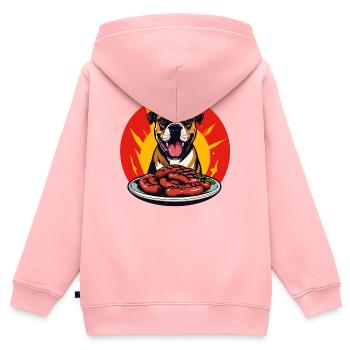 Dog with sausage plate fun grilling sausages motif - Kids Premium Organic Zip-up Hoodie - rose - Back - AI Model Kid Female (0cm)