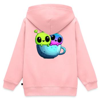 Kleines Alien-Paar in der Teetasse - Kinder Premium Organic Zip Hoodie - Rosa - Hinten - AI Model Kid Female (0cm)