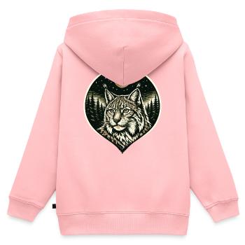 Silent Focus - Luchs im Woodcut Stil - Kinder Premium Organic Zip Hoodie - Rosa - Hinten - AI Model Kid Female (0cm)