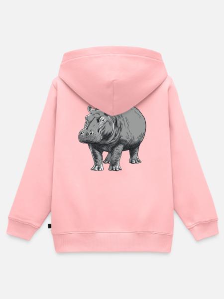 Graue Hippo Linienkunst - Kinder Premium Organic Zip Hoodie - Rosa