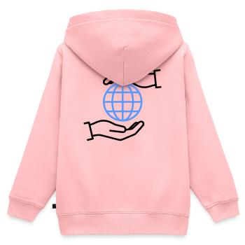 Weltkugel Hände Umriss Global - Kinder Premium Organic Zip Hoodie - Rosa - Hinten - AI Model Kid Female (0cm)