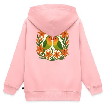 Turteltauben im Orange Lily-Rahmen - Kinder Premium Organic Zip Hoodie - Rosa - Hinten - AI Model Kid Female (0cm)