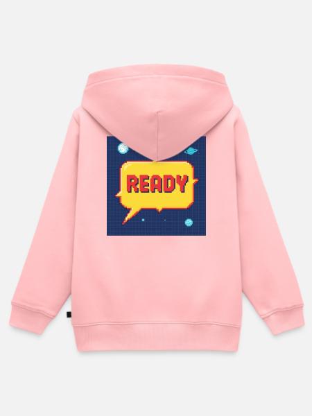 Ready Pixel-Sprechblase im Weltraum - Kinder Premium Organic Zip Hoodie - Rosa
