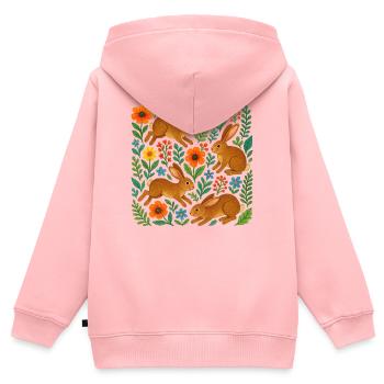 Aquarellkaninchen in Blühen - Kinder Premium Organic Zip Hoodie - Rosa - Hinten - AI Model Kid Female (0cm)