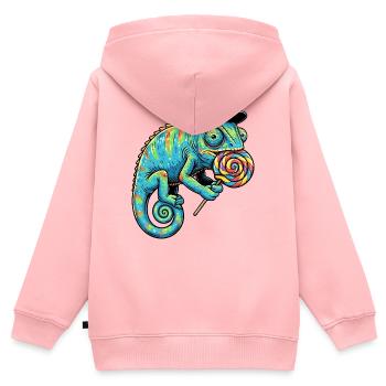 Lustiges Chamäleon mit Lolli Lollipop Lutscher - Kinder Premium Organic Zip Hoodie - Rosa - Hinten - AI Model Kid Female (0cm)