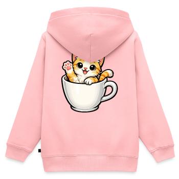 Un chaton dans un gobelet - Sweat Premium à capuche zippé enfant bio - rose - Dos - AI Model Kid Female (0cm)