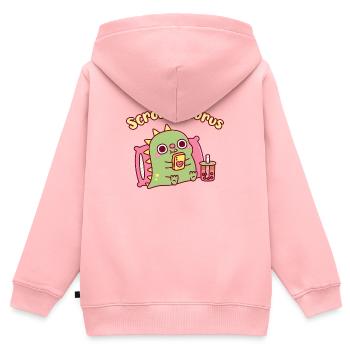 Niedlicher Scrollasaurus-Dinosaurier scrollt auf dem Handy - Kinder Premium Organic Zip Hoodie - Rosa - Hinten - AI Model Kid Female (0cm)