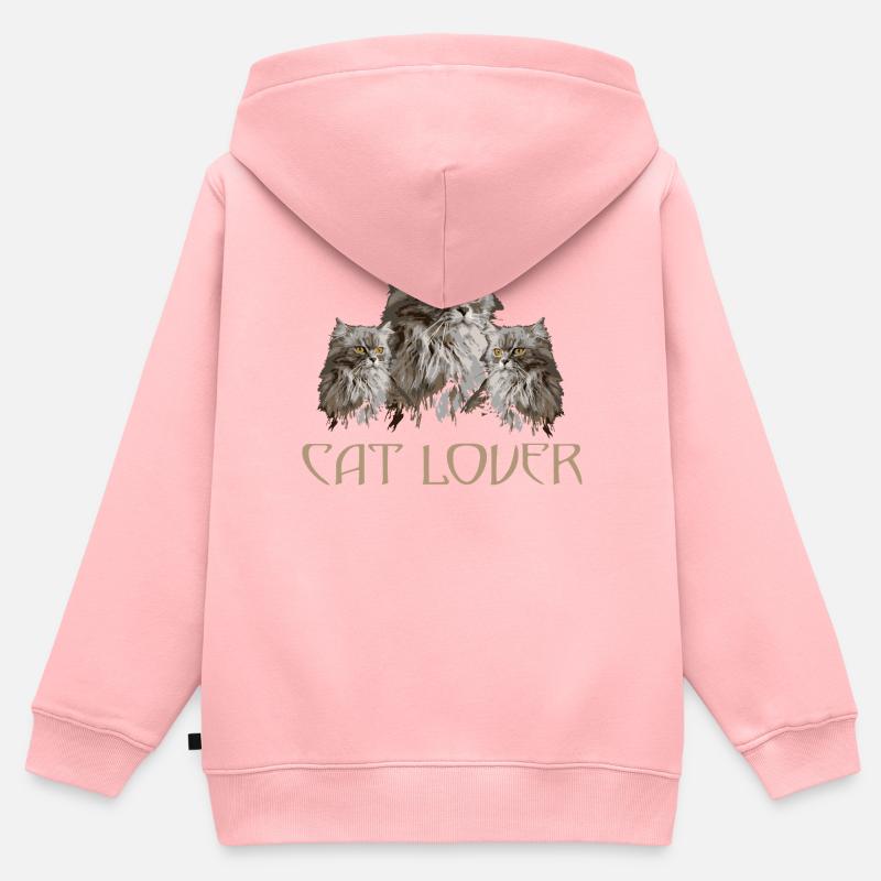 CAT_LOVER - Sweat Premium à capuche zippé enfant bio - rose