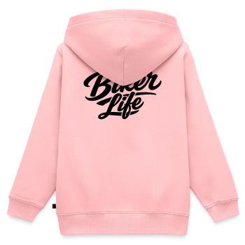 La vie des motards - Sweat Premium à capuche zippé enfant bio - rose - Dos - AI Model Kid Female (0cm)