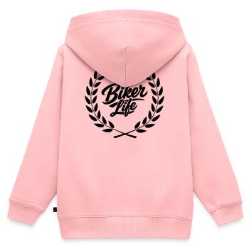 La vie des motards - Sweat Premium à capuche zippé enfant bio - rose - Dos - AI Model Kid Female (0cm)