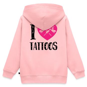 J’adore les tatouages Pink Heart Ink Artist Design - Sweat Premium à capuche zippé enfant bio - rose - Dos - AI Model Kid Female (0cm)