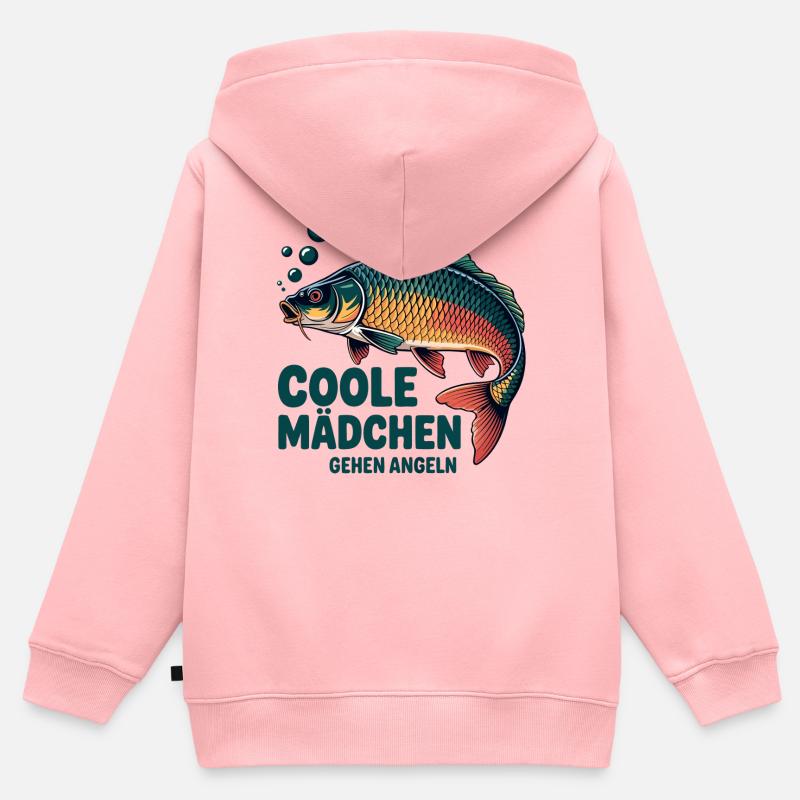 Les filles cool vont pêcher - Sweat Premium à capuche zippé enfant bio - rose