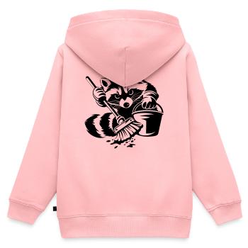 Waschbär mit Eimer & Mopp - Kinder Premium Organic Zip Hoodie - Rosa - Hinten - AI Model Kid Female (0cm)