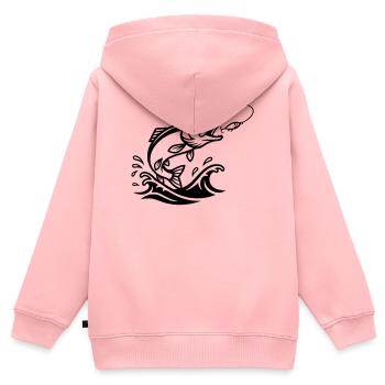 Hecht Raubfisch Schwarz Outline - Kinder Premium Organic Zip Hoodie - Rosa - Hinten - AI Model Kid Female (0cm)