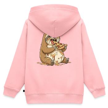 Süßer Faultier Cartoon Pizza Salami Tollpatsch - Kinder Premium Organic Zip Hoodie - Rosa - Hinten - AI Model Kid Female (0cm)