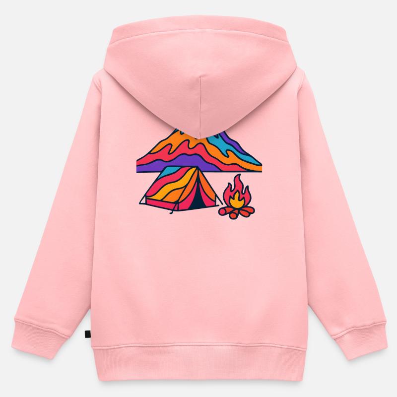 Feu de camp des Montagnes Néon - Sweat Premium à capuche zippé enfant bio - rose