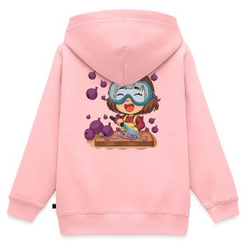Comic Mädchen schneidet Zwiebeln - Kinder Premium Organic Zip Hoodie - Rosa - Hinten - AI Model Kid Female (0cm)