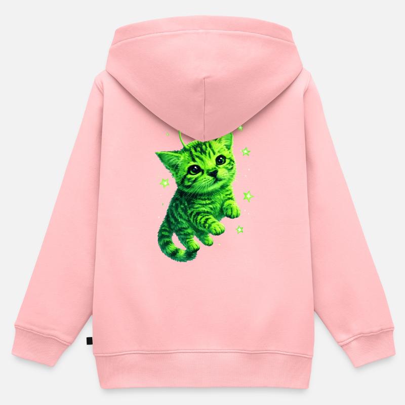 Alien Cat - Sweat Premium à capuche zippé enfant bio - rose