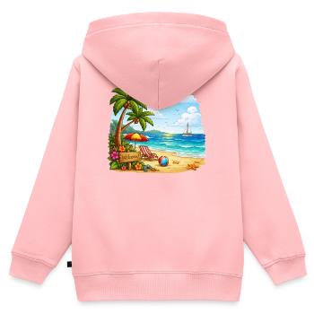 Willkommen am Tropenstrand - Kinder Premium Organic Zip Hoodie - Rosa - Hinten - AI Model Kid Female (0cm)