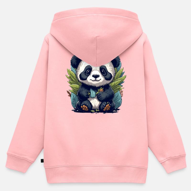 Le panda dans la forêt de feuilles - Sweat Premium à capuche zippé enfant bio - rose