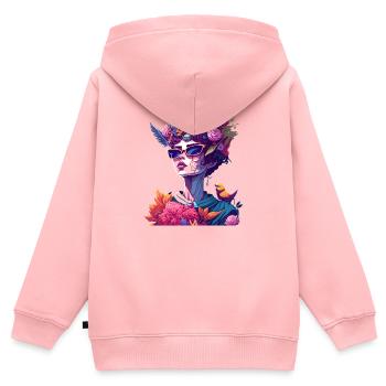 Blütenkönigin in Neon - Kinder Premium Organic Zip Hoodie - Rosa - Hinten - AI Model Kid Female (0cm)