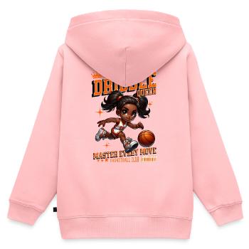 Dessin animé de basket-ball de la Reine du dribble - Sweat Premium à capuche zippé enfant bio - rose - Dos - AI Model Kid Female (0cm)