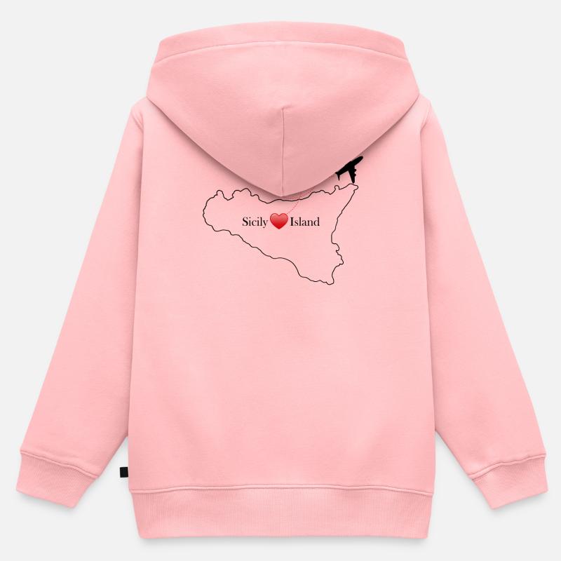 Île de Sicile - Sweat Premium à capuche zippé enfant bio - rose
