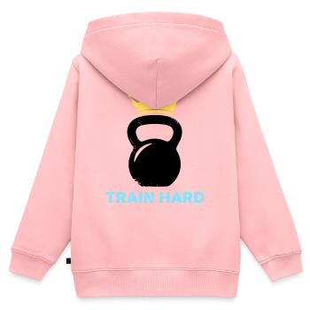 Kugelhantel Krone Train Hard - Kinder Premium Organic Zip Hoodie - Rosa - Hinten - AI Model Kid Female (0cm)