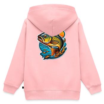 Koi flamboyante sur vague et soleil - Sweat Premium à capuche zippé enfant bio - rose - Dos - AI Model Kid Female (0cm)