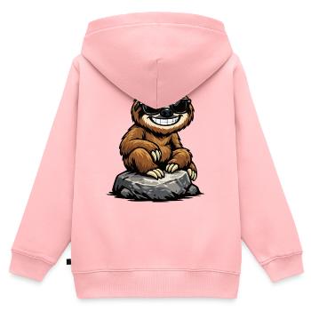 Sonnen-Sloth auf Felsen - Kinder Premium Organic Zip Hoodie - Rosa - Hinten - AI Model Kid Female (0cm)