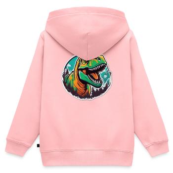 Tyrannosaure coloré en jungle - Sweat Premium à capuche zippé enfant bio - rose - Dos - AI Model Kid Female (0cm)
