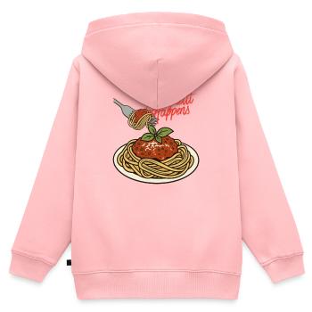 Les spaghettis arrivent - Sweat Premium à capuche zippé enfant bio - rose - Dos - AI Model Kid Female (0cm)
