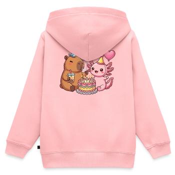 Capybara Axolotl Bird Birthday Party - Kids Premium Organic Zip-up Hoodie - rose - Back - AI Model Kid Female (0cm)
