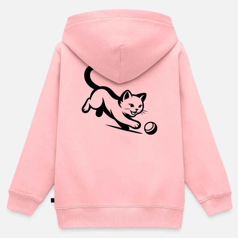 Chat - Sweat Premium à capuche zippé enfant bio - rose