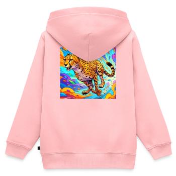 Gepard - Kinder Premium Organic Zip Hoodie - Rosa - Hinten - AI Model Kid Female (0cm)