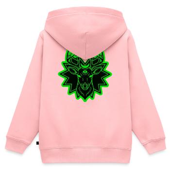 Cerf Mystique : Gardien de la Nature Géométrique - Sweat Premium à capuche zippé enfant bio - rose - Dos - AI Model Kid Female (0cm)