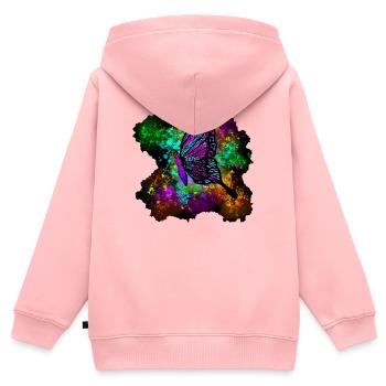 Papillon tacheté - Sweat Premium à capuche zippé enfant bio - rose - Dos - AI Model Kid Female (0cm)