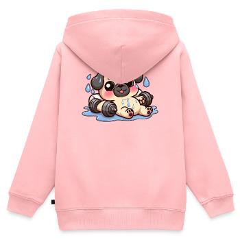 Cute Pug Cartoon Dumbbell Weightlifting - Kids Premium Organic Zip-up Hoodie - rose - Back - AI Model Kid Female (0cm)