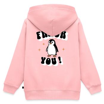 „Frack you“ – Der freche Pinguin - Kinder Premium Organic Zip Hoodie - Rosa - Hinten - AI Model Kid Female (0cm)