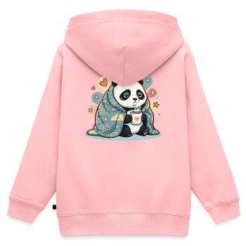 Panda câlin sous la couverture nuageuse - Sweat Premium à capuche zippé enfant bio - rose - Dos - AI Model Kid Female (0cm)
