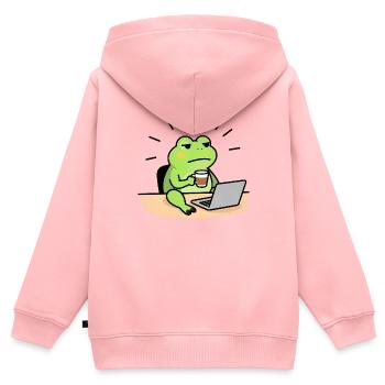Froschkaffee und Laptop - Kinder Premium Organic Zip Hoodie - Rosa - Hinten - AI Model Kid Female (0cm)