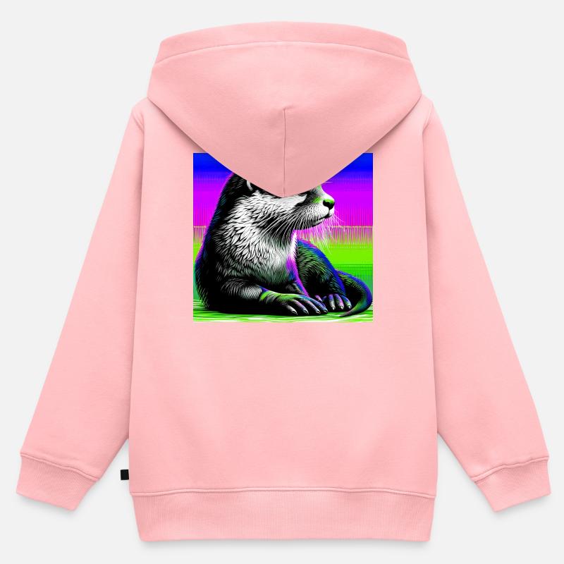 loutre - Sweat Premium à capuche zippé enfant bio - rose