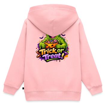 schleimmonster-trick-or-treat - Kinder Premium Organic Zip Hoodie - Rosa - Hinten - AI Model Kid Female (0cm)